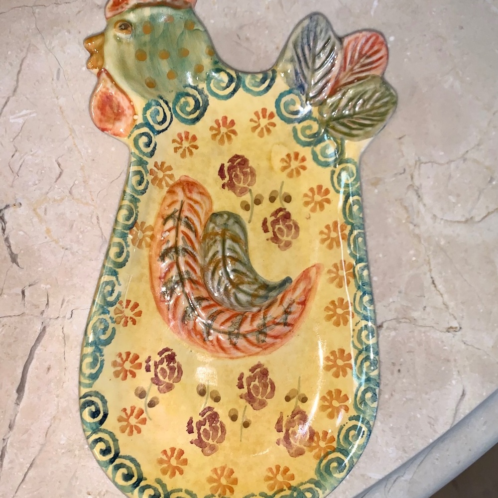Italian hand painted Rooster spoon rest